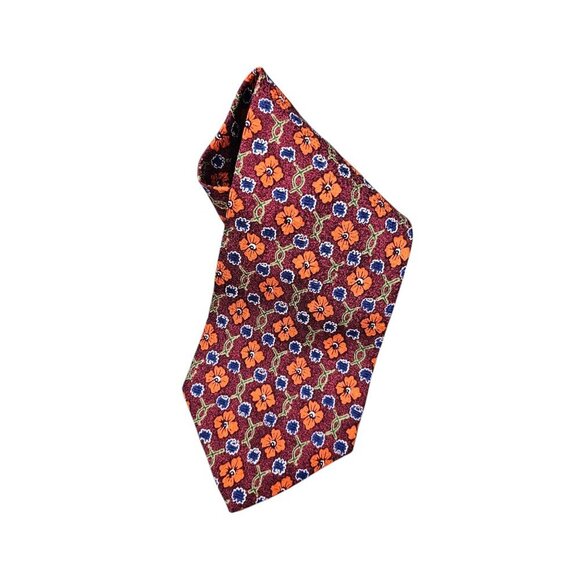 Zanzara New Italian Silk Floral Print Vintage Retro Long Necktie - Picture 3 of 5